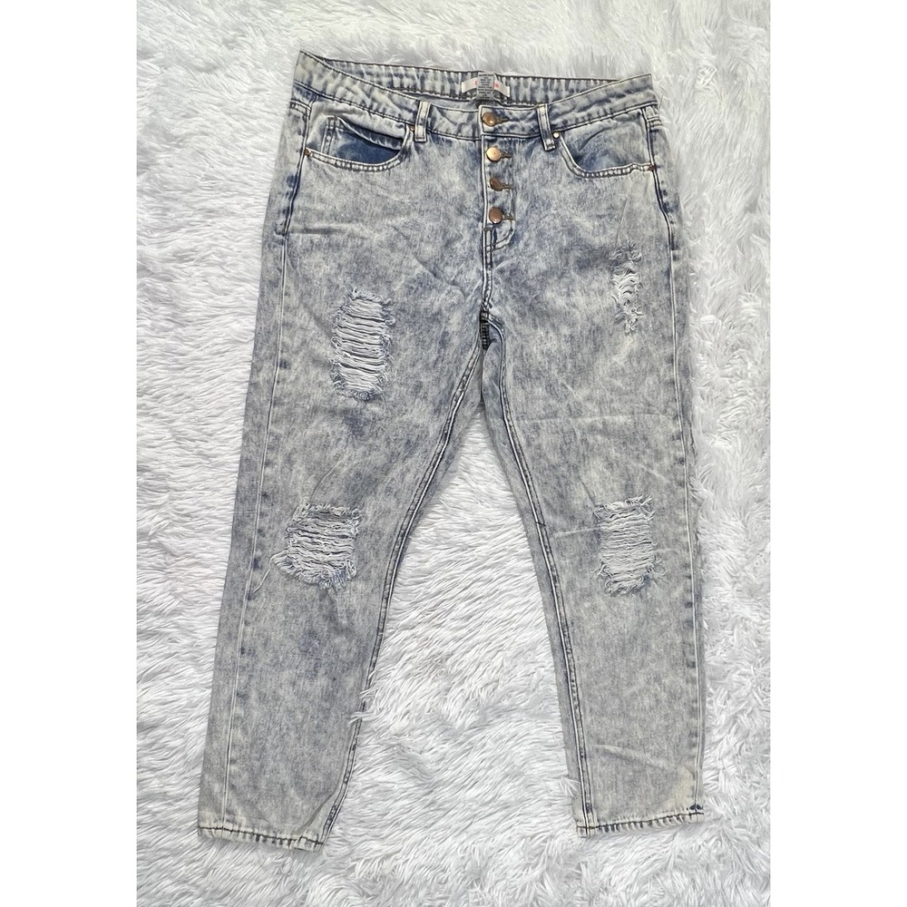 Refuge Distressed Acid Wash Mom Jeans Size 10 Button Fly High Rise Denim